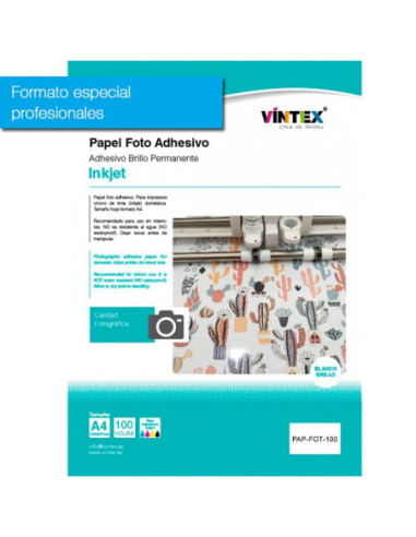 Papel fotográfico adhesivo inkjet pack 100 hojas VINTEX