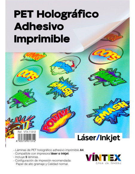 PET Holográfico Imprimible Adhesivo Vintex