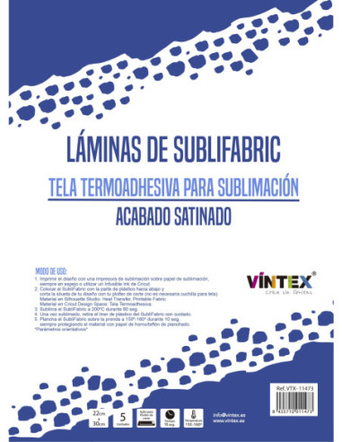 Pack 5 Láminas SubliFabric Satinado...