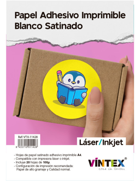 Papel Imprimible Adhesivo Satinado A4 Vintex
