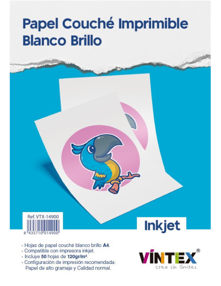 Papel Couché Brillo Láser/Inkjet 50uds Vintex